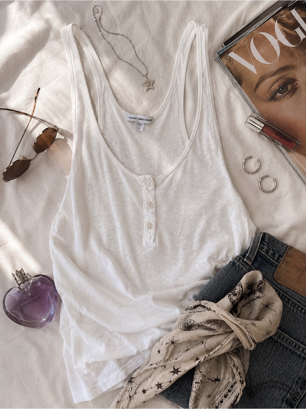 James Perse White Racerback Henley Tank Top Size 2 Made In USA